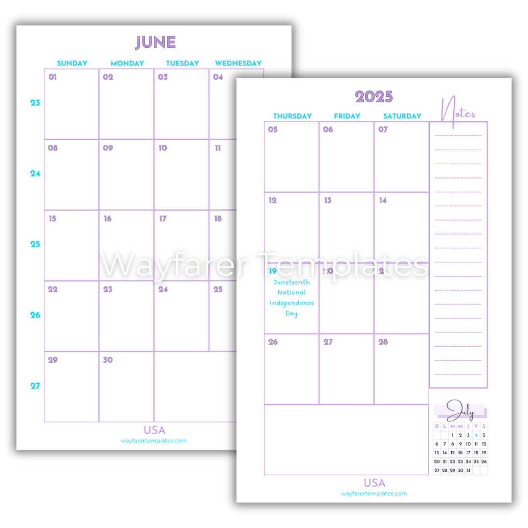 Free monthly planner: June