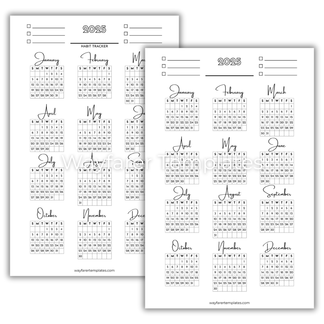 Habit tracker calendar 2025