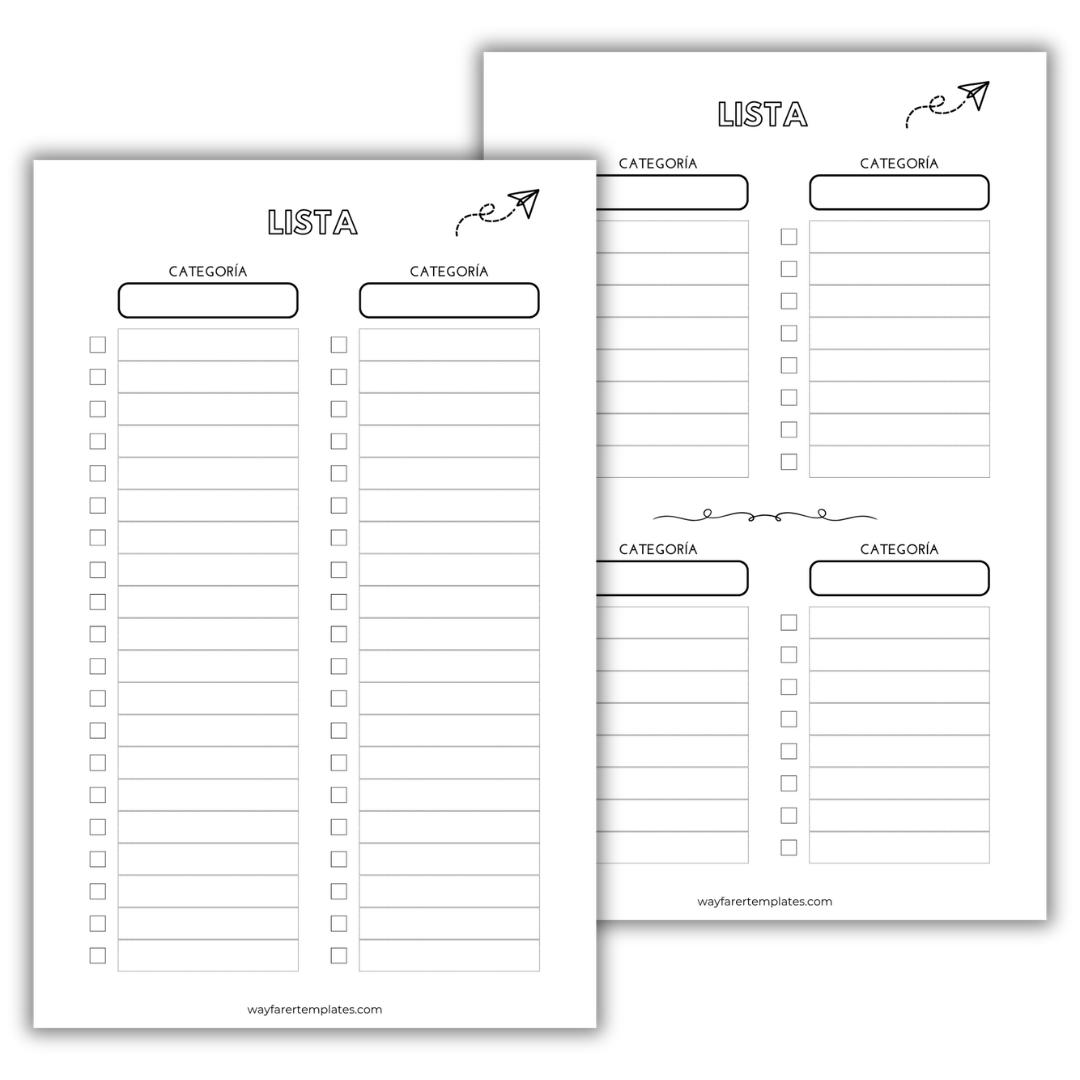 Packing list de viaje plantilla imprimible