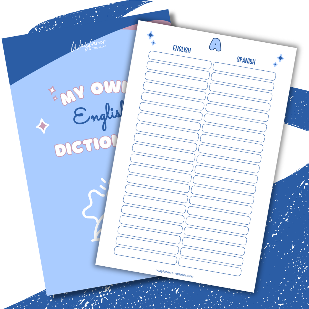 English Spanish dictionary printable template