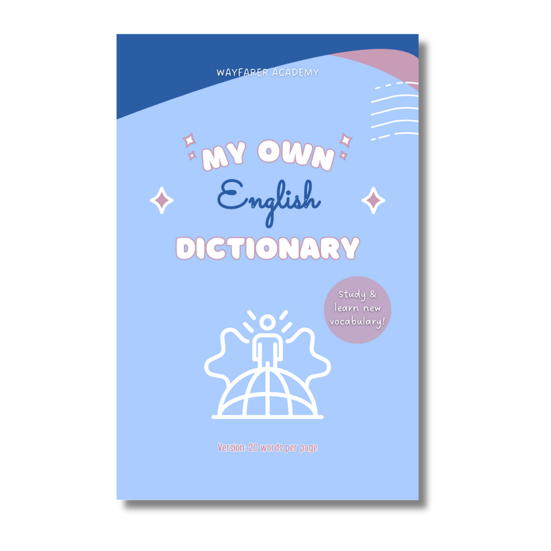 Digital stationery. Printable templates. Language notebook. Customizable dictionary to learn English vocabulary. 20 words. My own Enlish dictionary cover.