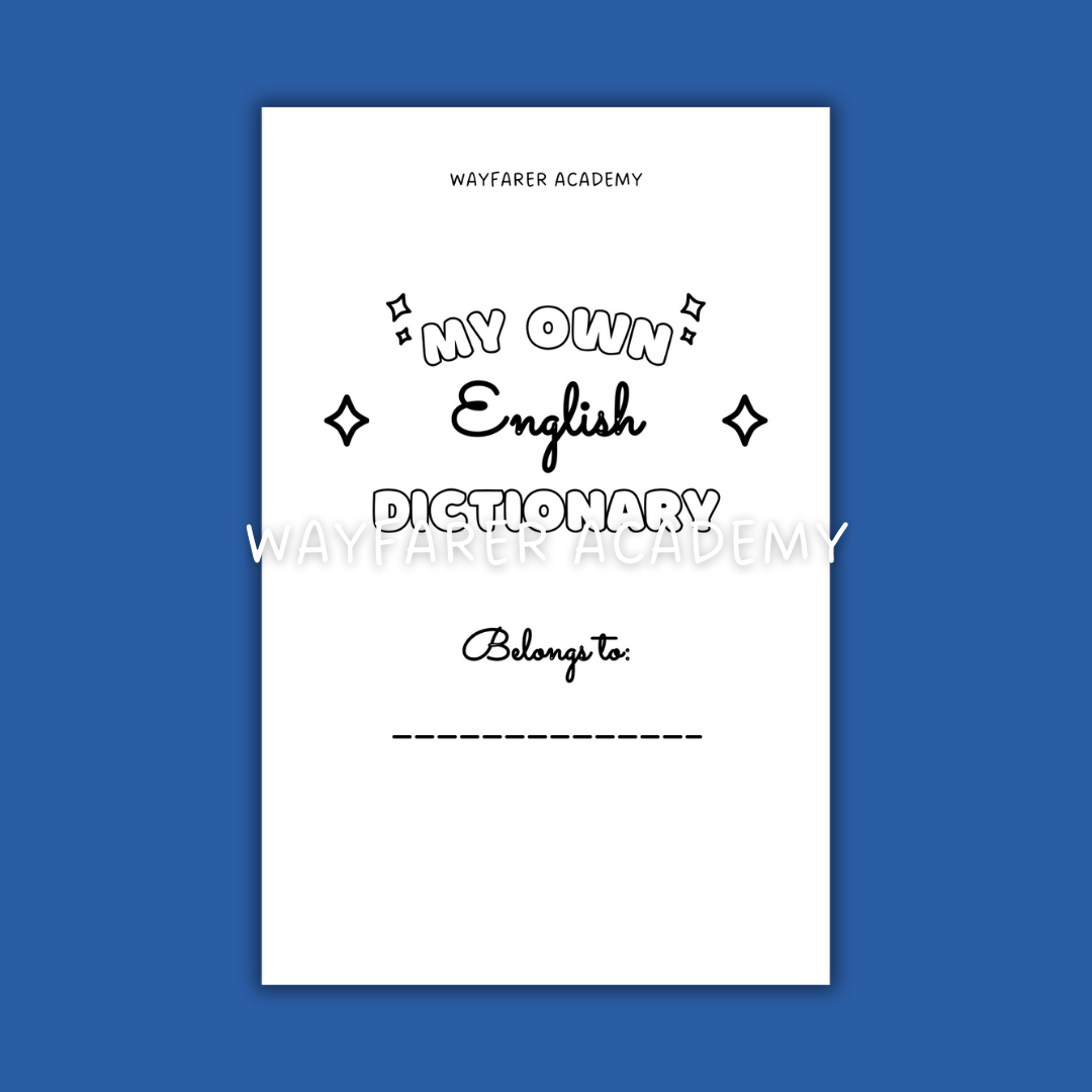 Digital stationery. Printable templates. Language notebook. Customizable dictionary to learn English vocabulary. Belongs to page. Black and white.