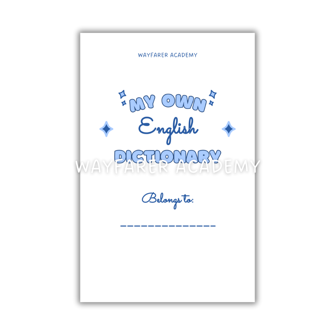 Digital stationery. Printable templates. Language notebook. Customizable dictionary to learn English vocabulary. Belongs to page. Blue.