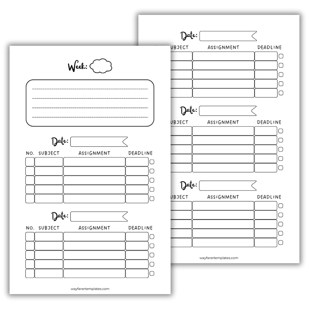 Homework planner printable template