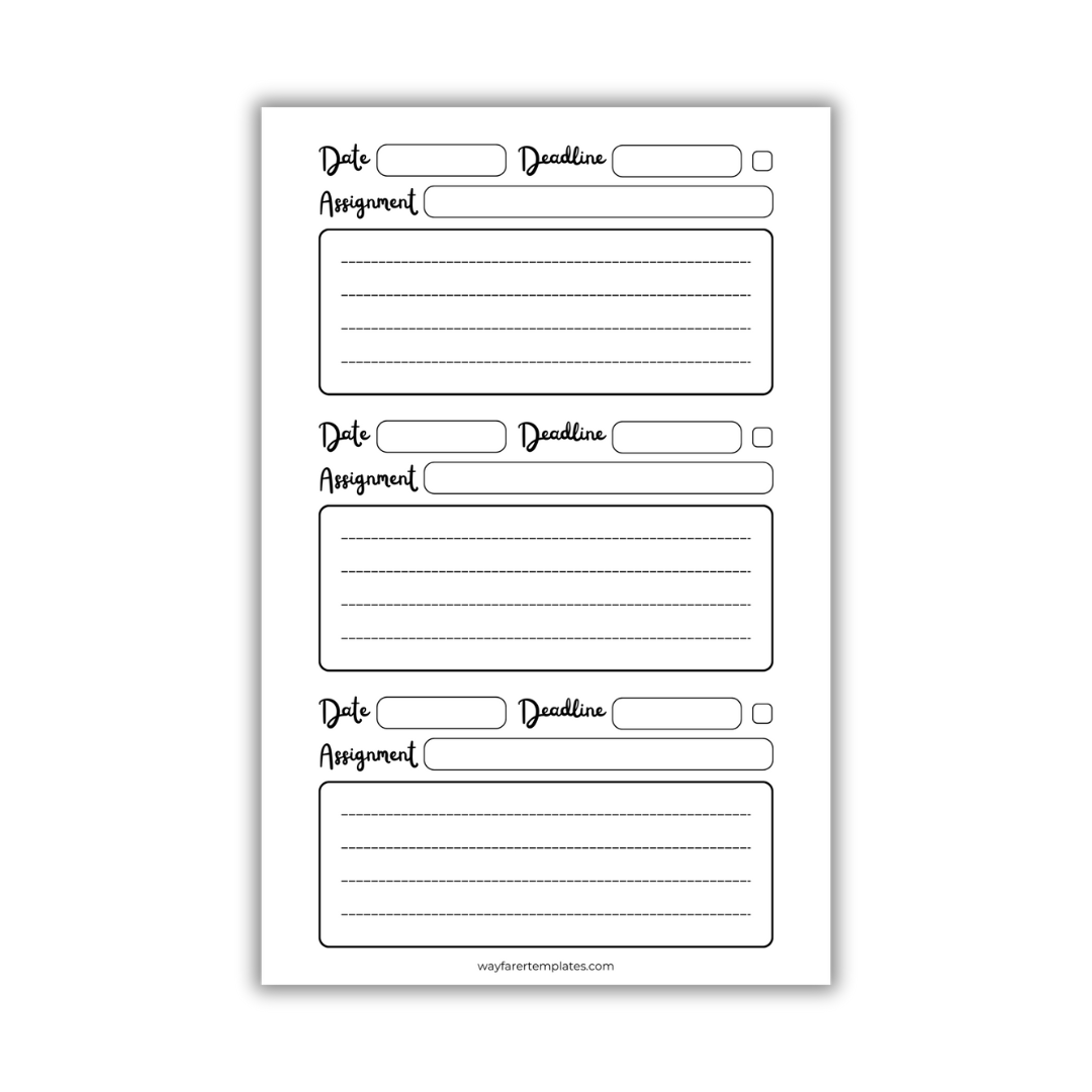 Homework planner printable template