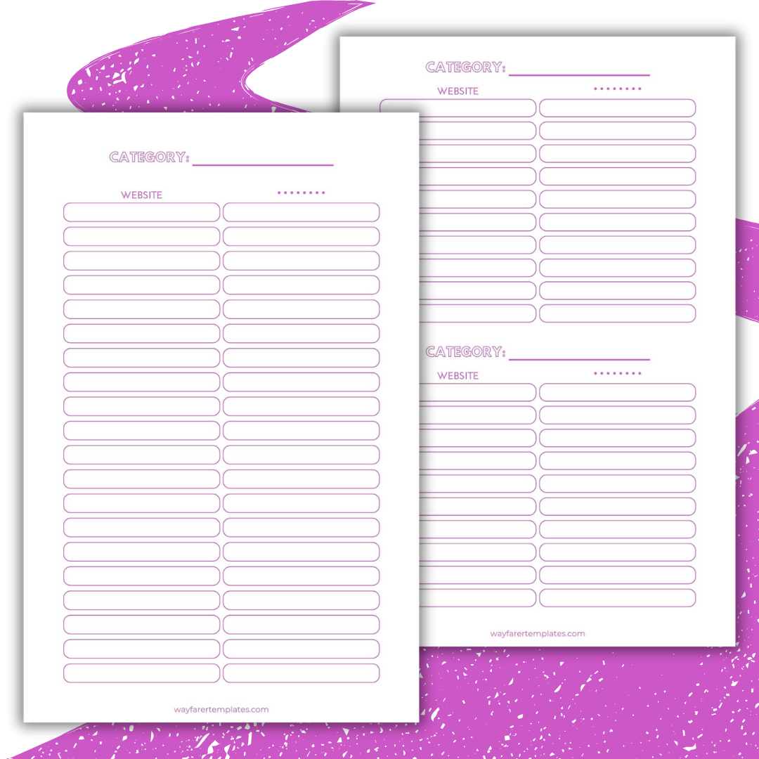 Password manager printable template