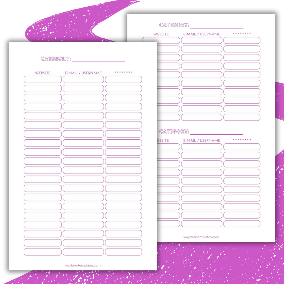 Password manager printable template