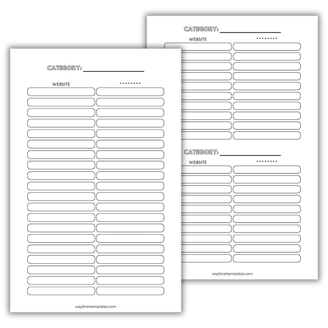Password manager printable template