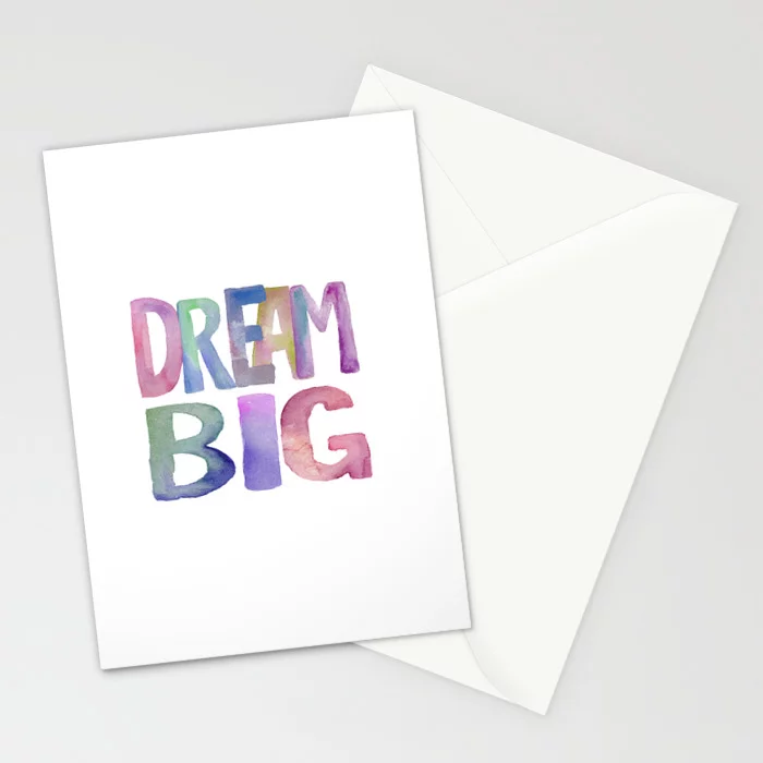 Tarjeta de felicitación Dream big tipo acuarela. Incluye sobre.