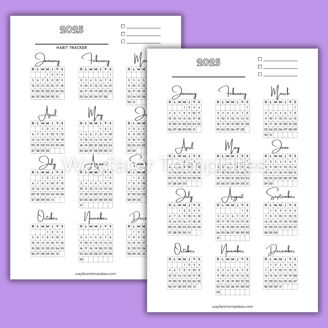 Habit tracker 3-line printable templates. Digital stationery.