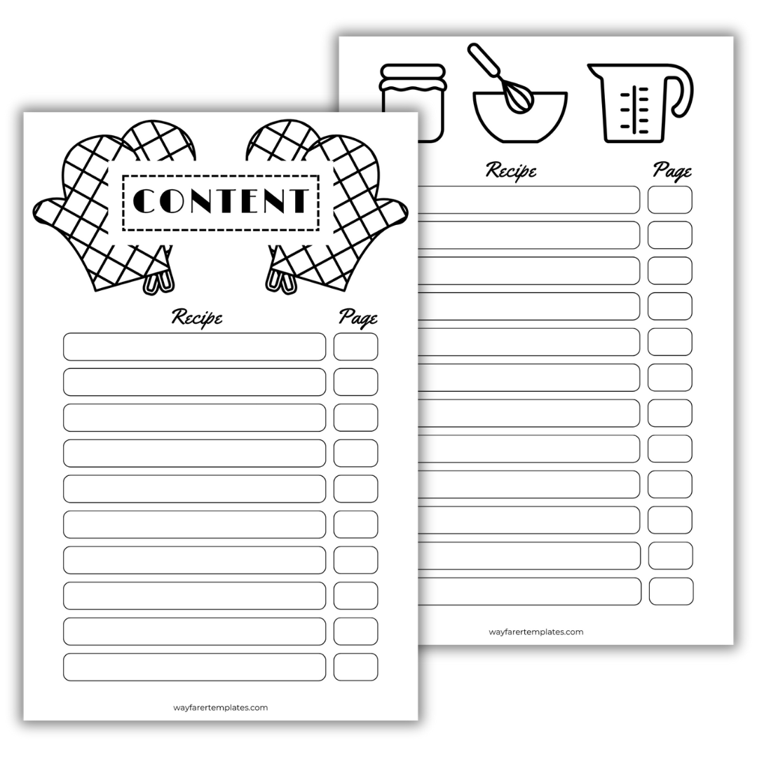Recipe book printable template
