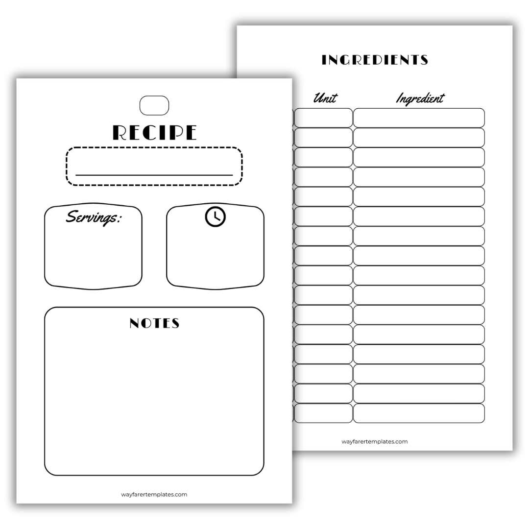 Recipe book printable template
