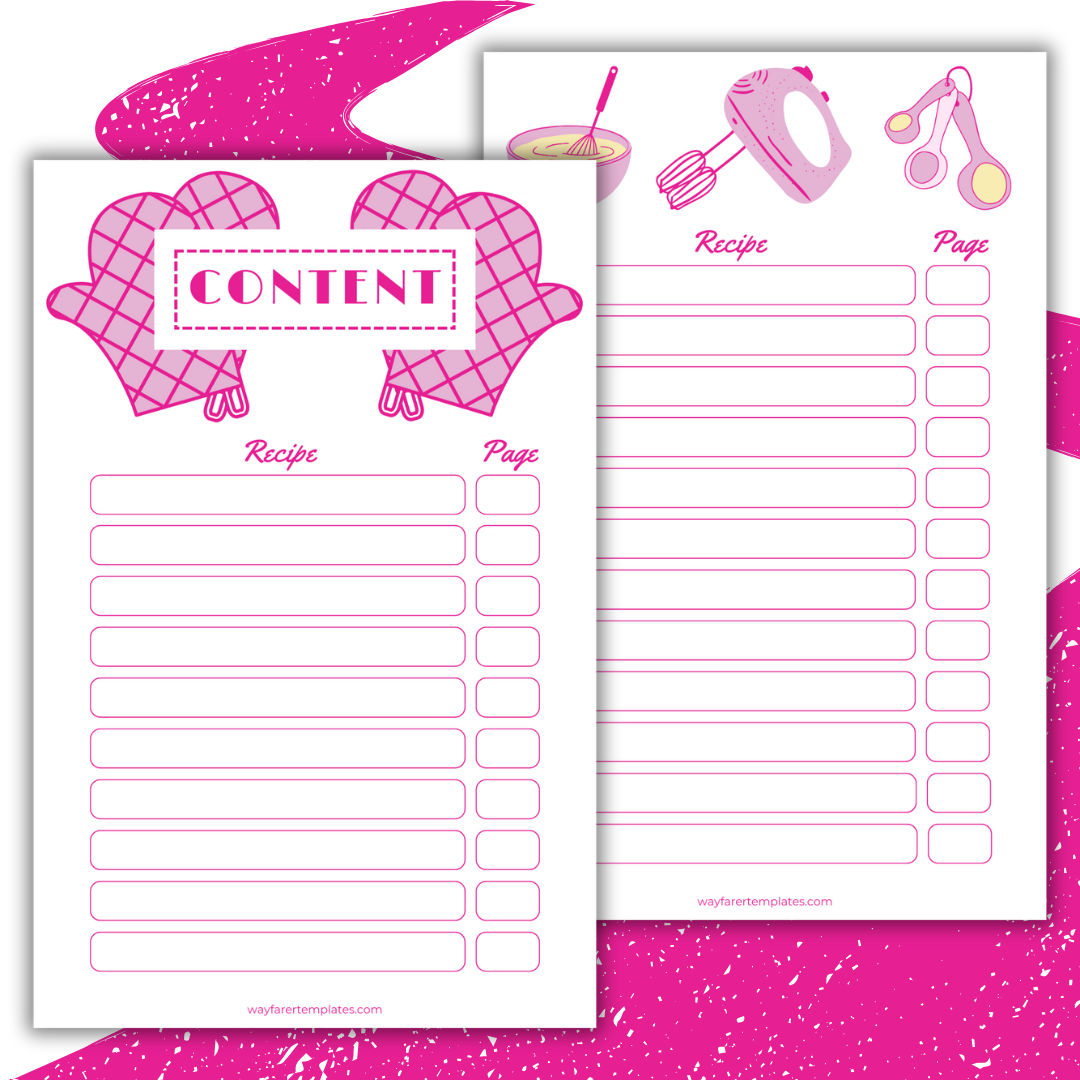 Recipe book printable template