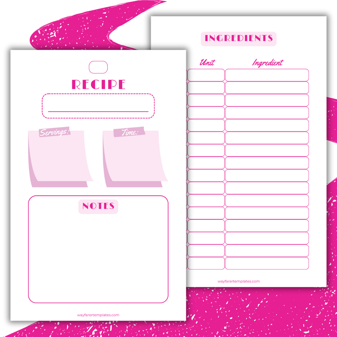 Recipe book printable template