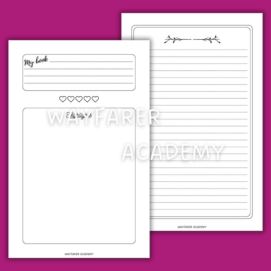 Printable templates. Reading journal. Rate the book and write a review. Digital stationery. Black and white.