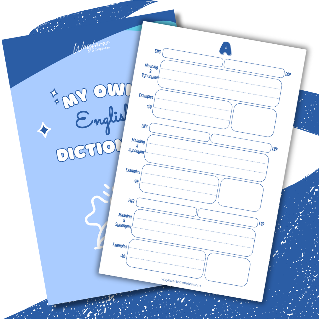 English Spanish dictionary printable template