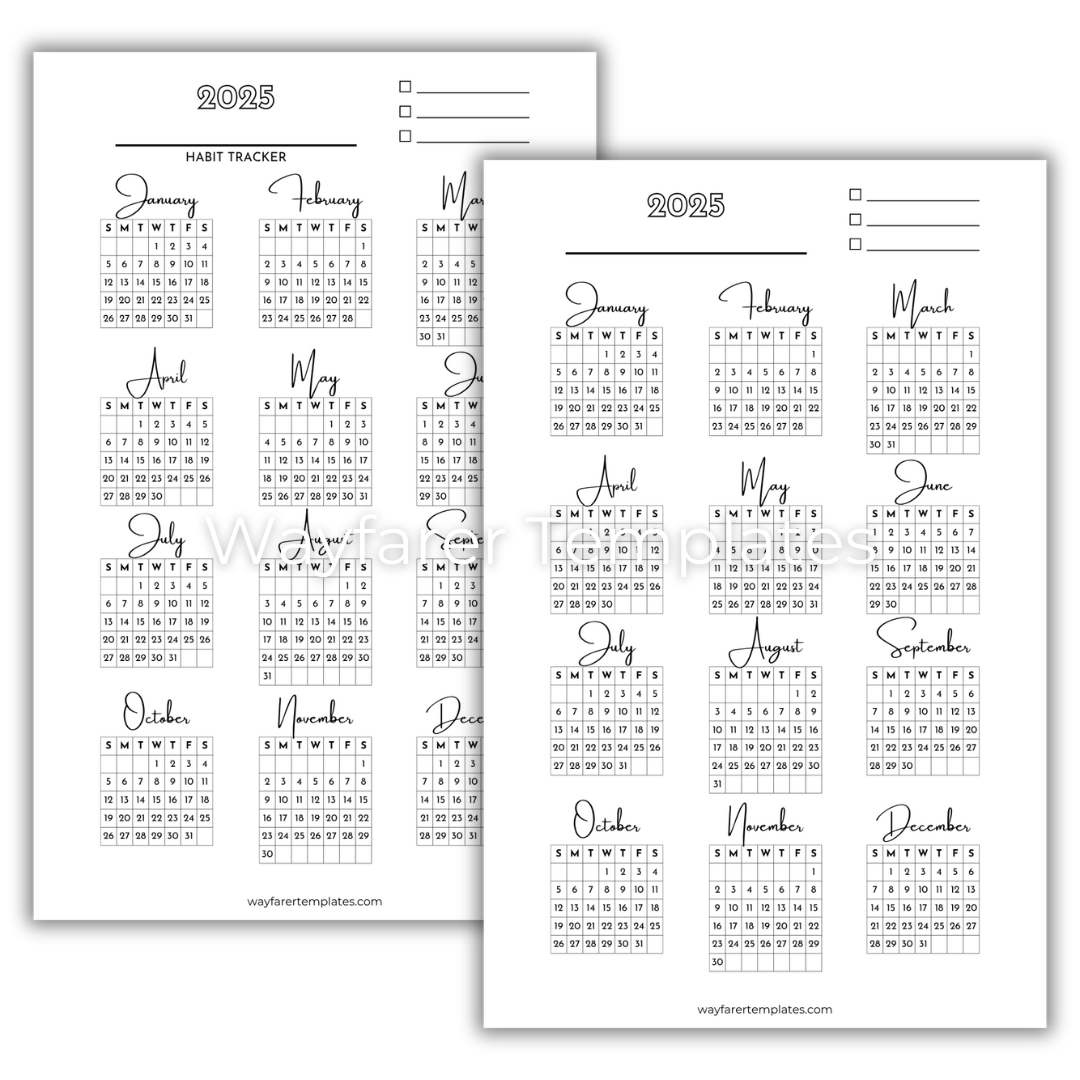 Habit tracker calendar 2025