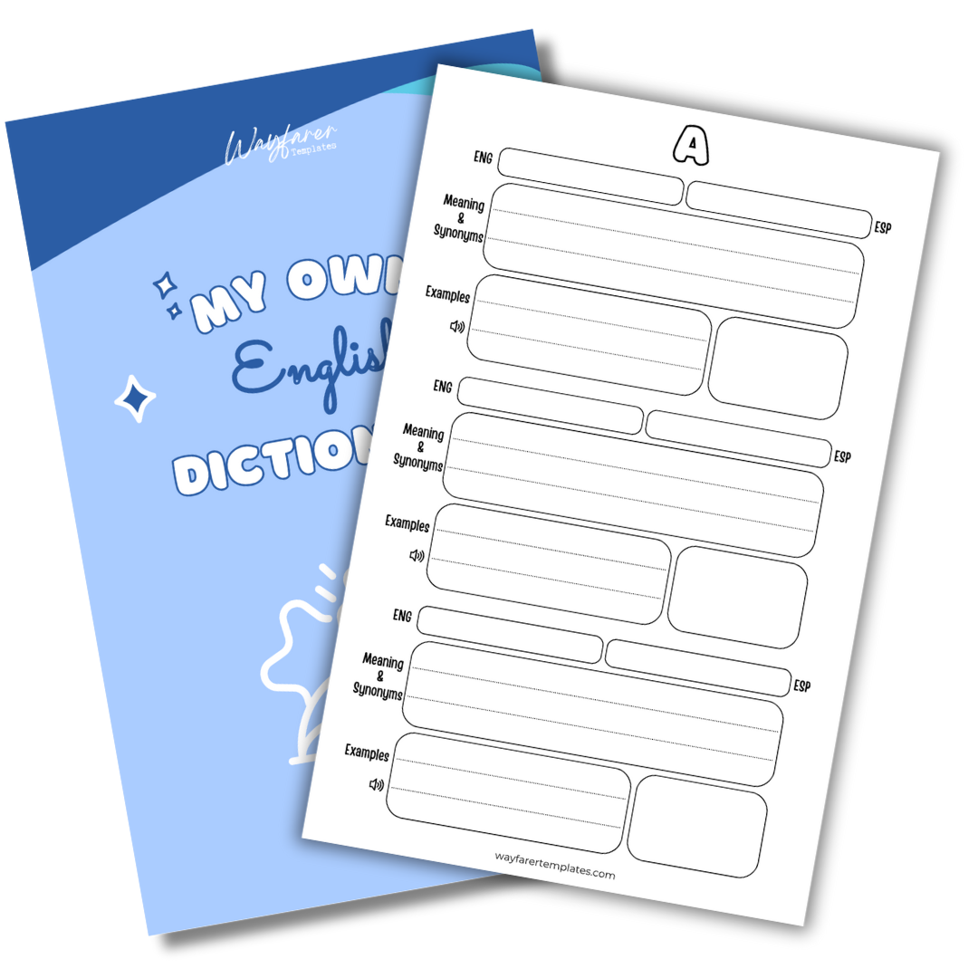 English Spanish dictionary printable template