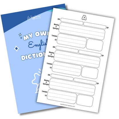 English Spanish dictionary printable template