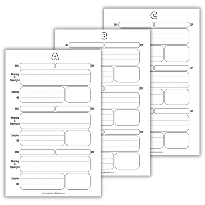 English Spanish dictionary printable template