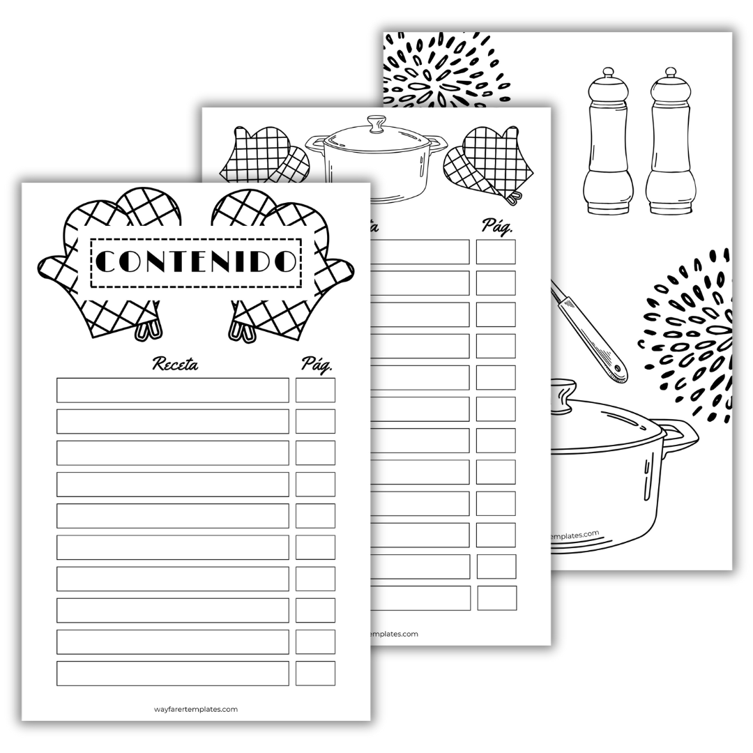 Recetario de cocina plantilla imprimible