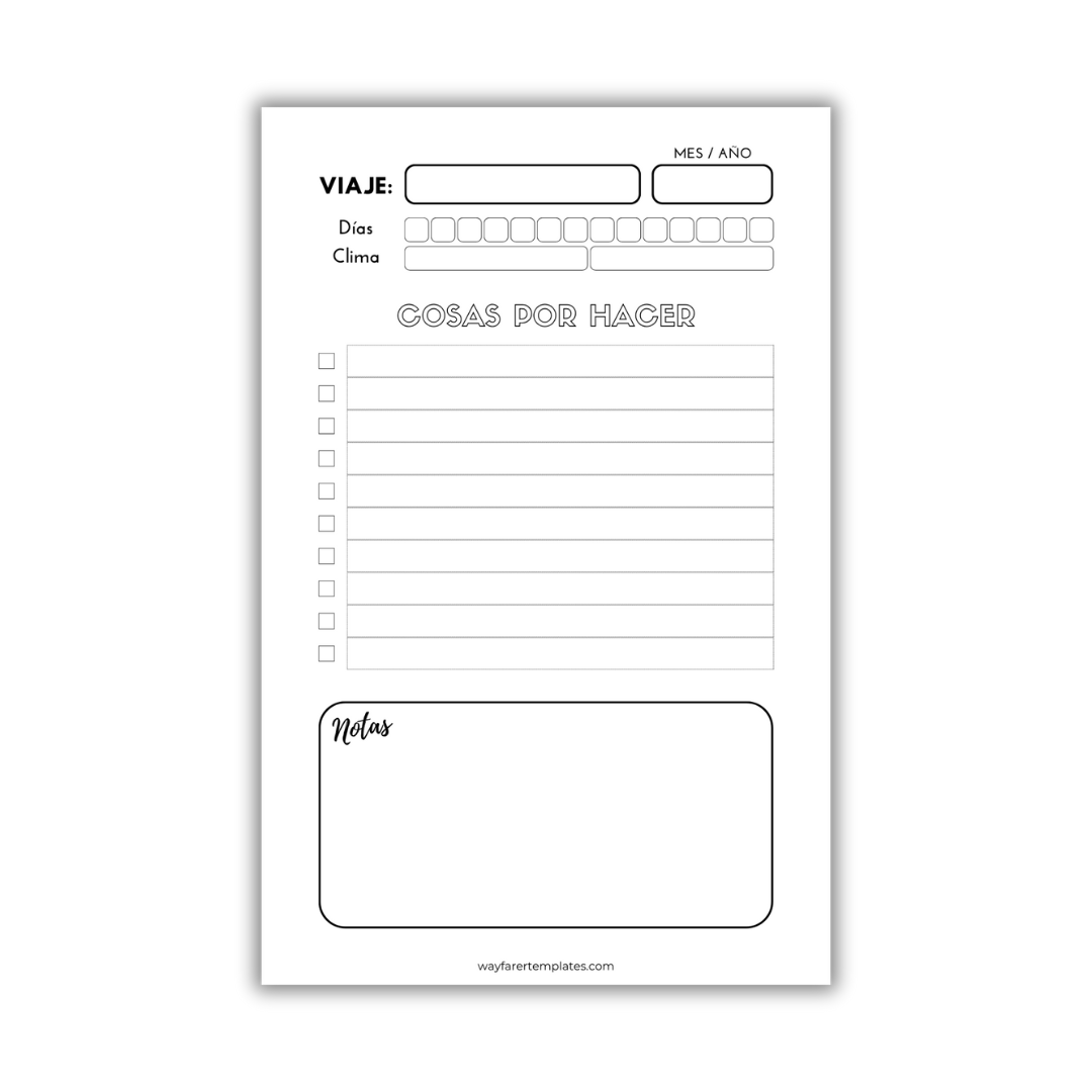 Packing list de viaje plantilla imprimible