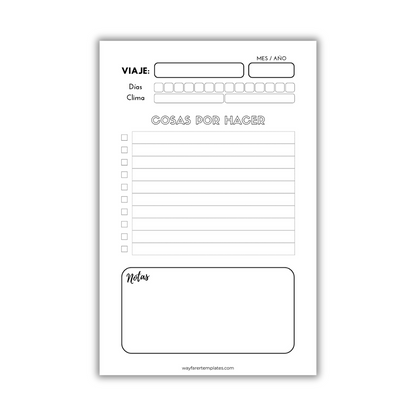 Packing list de viaje plantilla imprimible