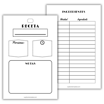 Recetario de cocina plantilla imprimible