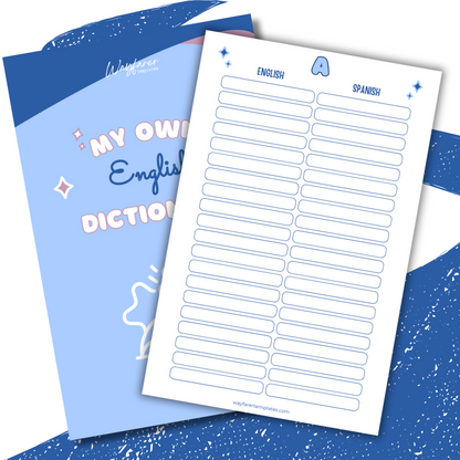 English Spanish dictionary printable template