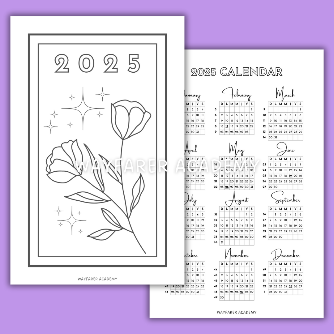 Digital stationery. 2025 USA Calendar. Free printable templates. Black and white.