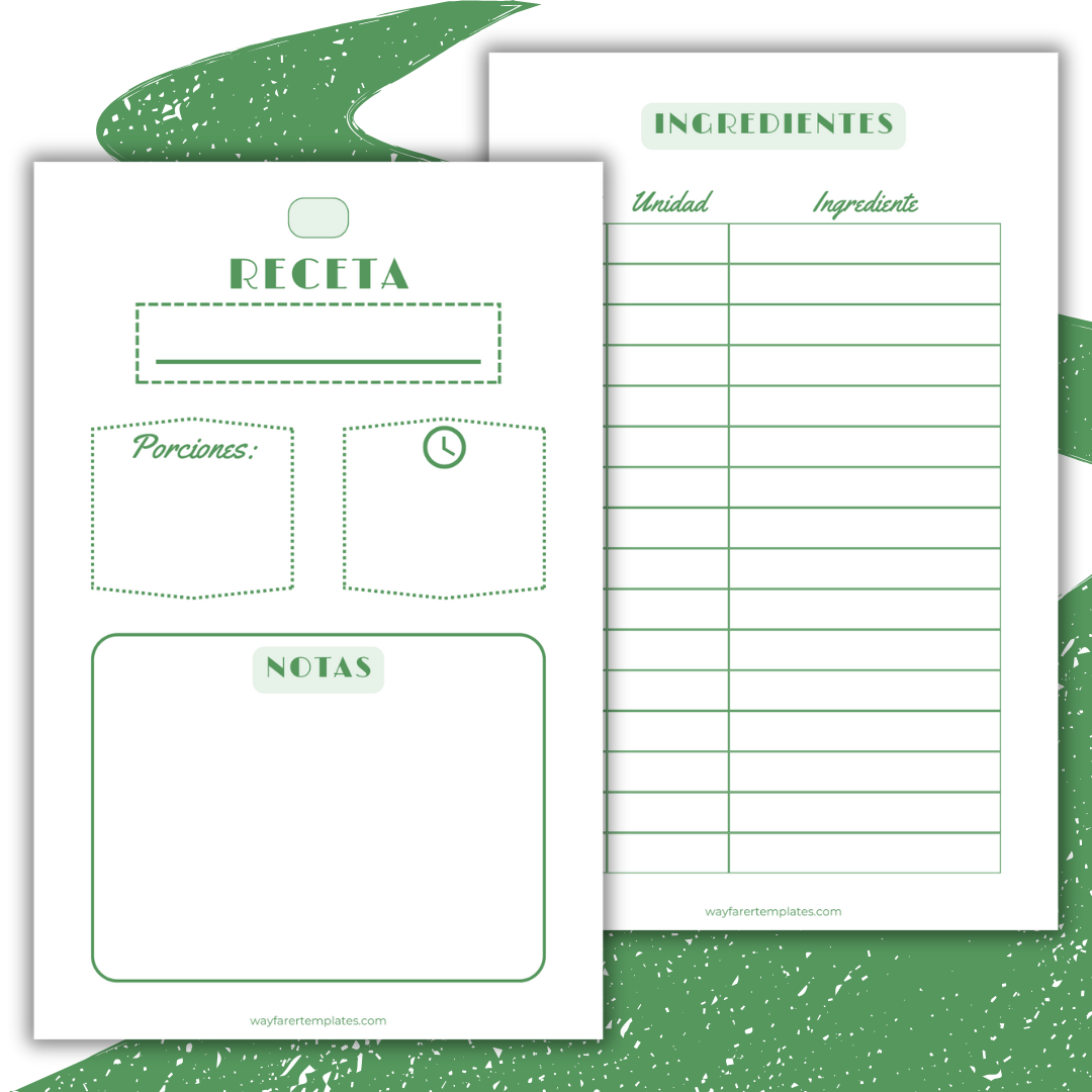 Recetario de cocina plantilla imprimible