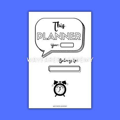 Digital stationery. Printable templates. Belongs to page. Weekly homework planner. Black and white.