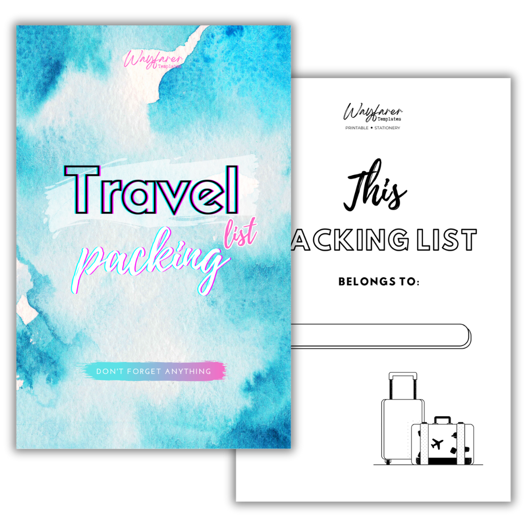 Travel packing list printable template