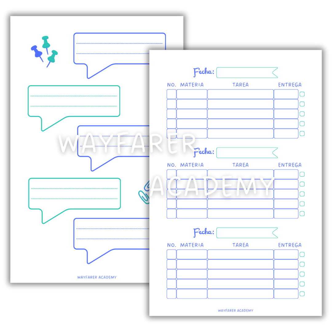 Papelería digital. Plantillas imprimibles. Planificador de tareas semanal. Azul.