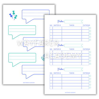 Papelería digital. Plantillas imprimibles. Planificador de tareas semanal. Azul.