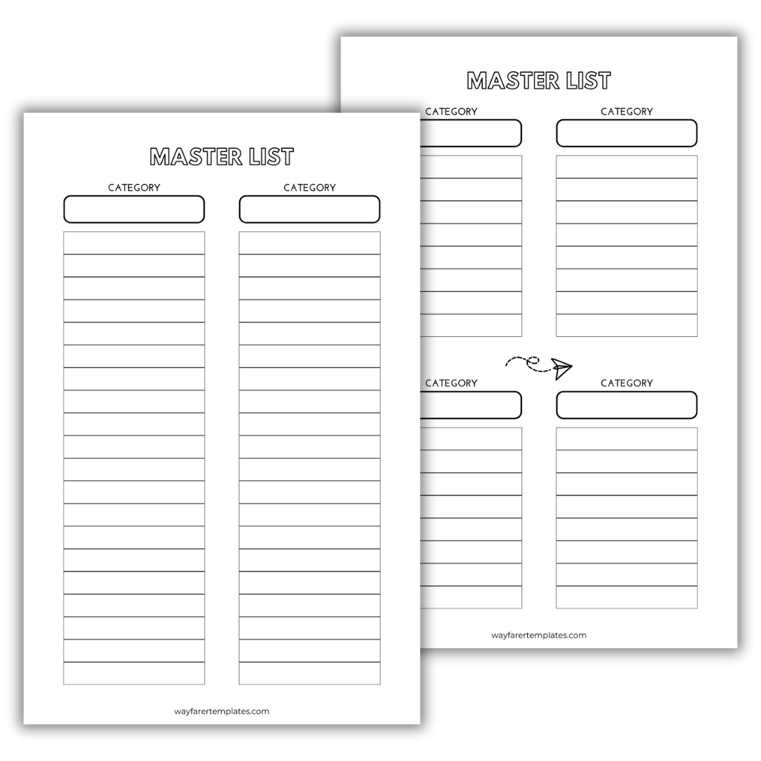 Travel packing list printable template