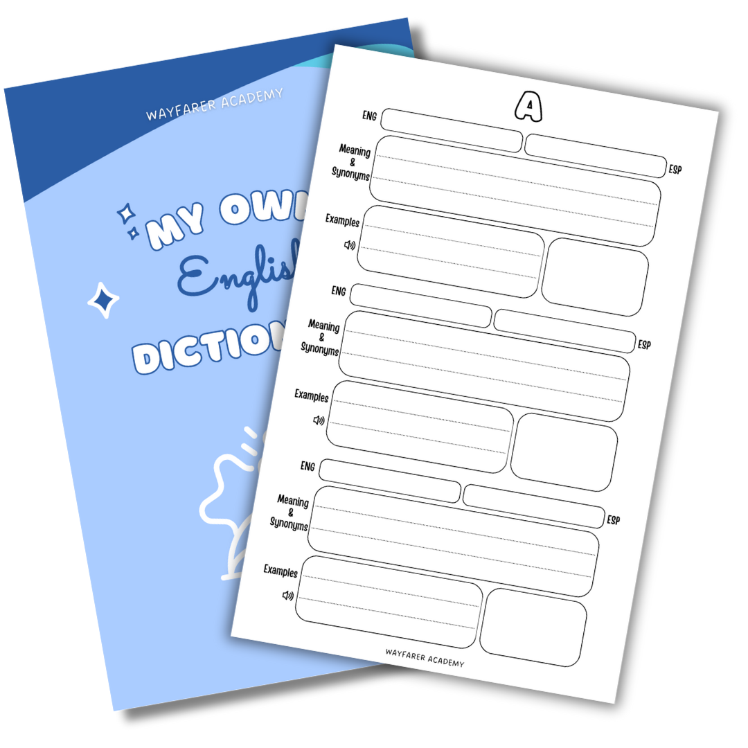 Digital stationery. Printable templates. Language notebook. Customizable dictionary to learn English vocabulary. 3 words. Black and white.
