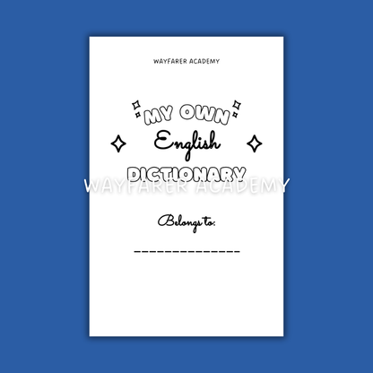 Digital stationery. Printable templates. Language notebook. Customizable dictionary to learn English vocabulary. Belongs to page. Black and white.