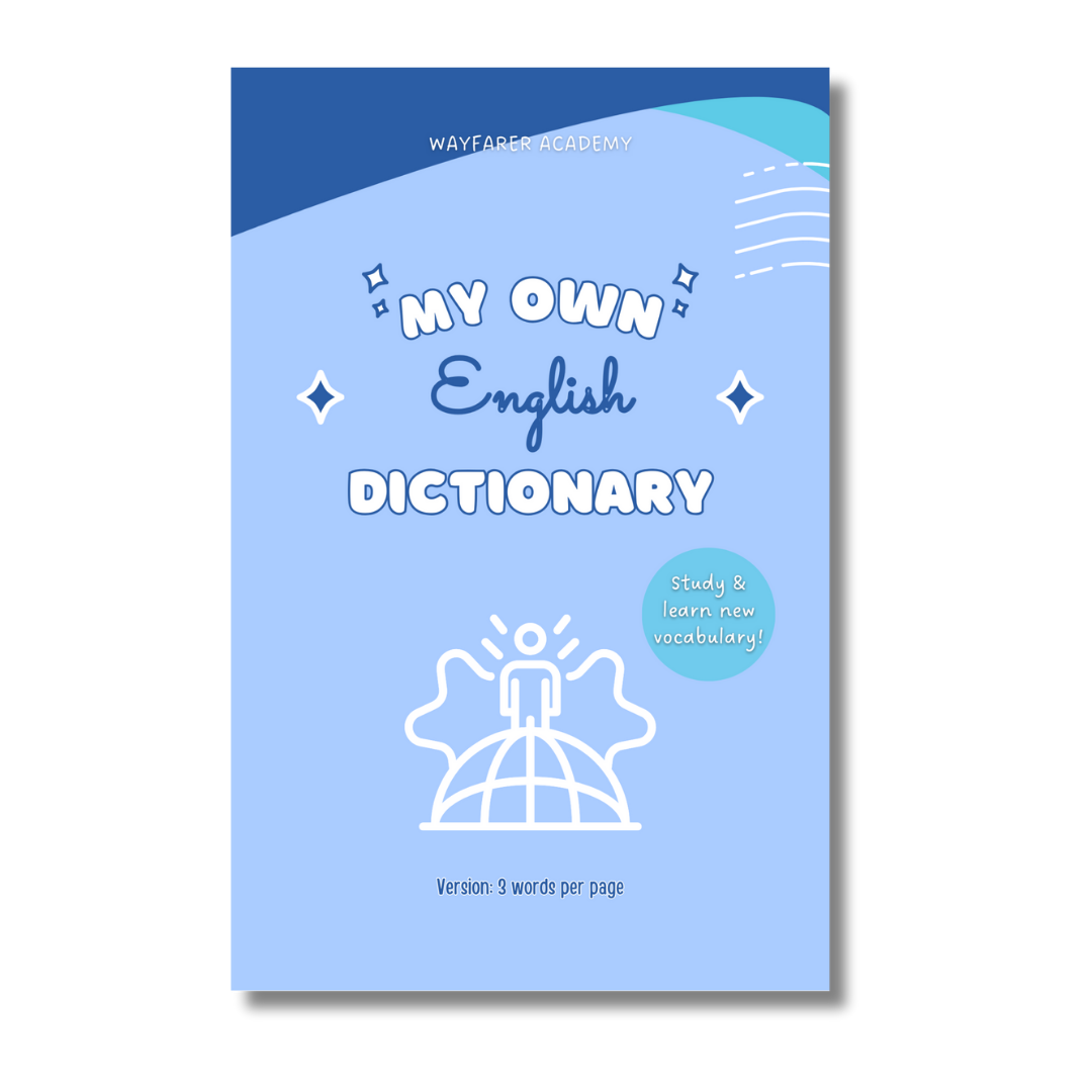 Digital stationery. Printable templates. Language notebook. Customizable dictionary to learn English vocabulary. 3 words. My own Enlish dictionary cover.