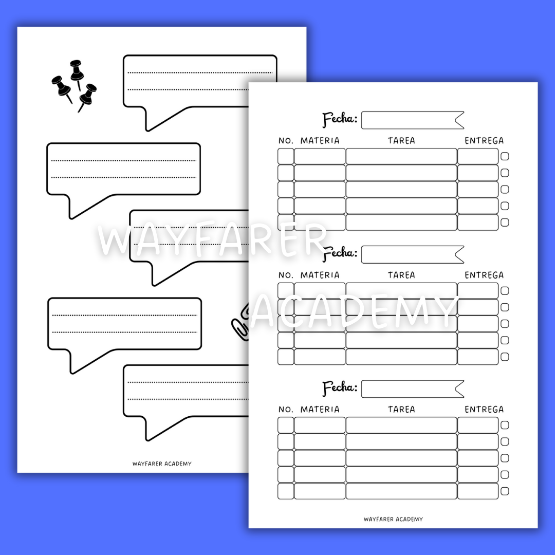 Papelería digital. Plantillas imprimibles. Planificador de tareas semanal. Blanco y negro.