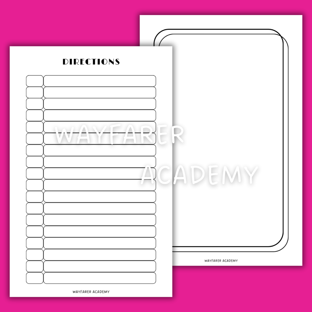 Recipe book directions template and blank page printable insert