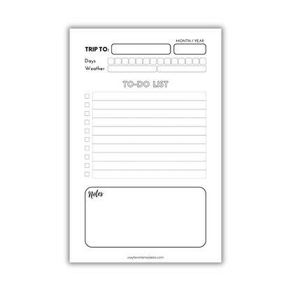 Travel packing list printable template