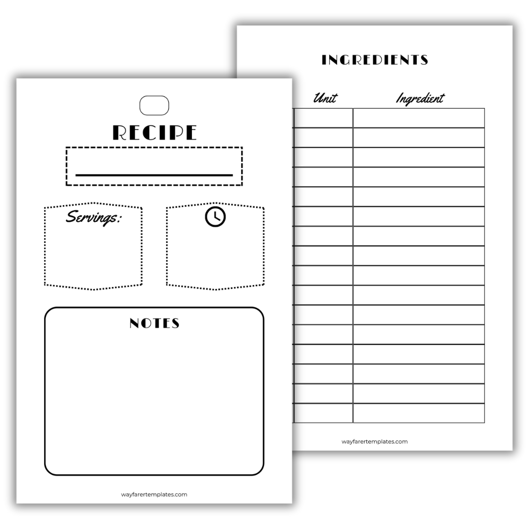 Recipe book printable template