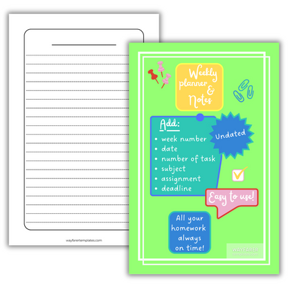 Homework planner printable template