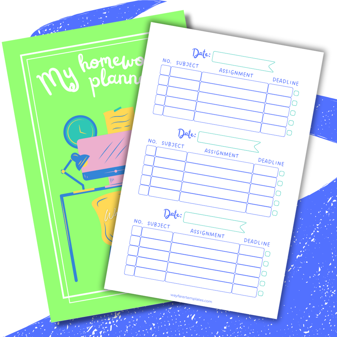 Homework planner printable template