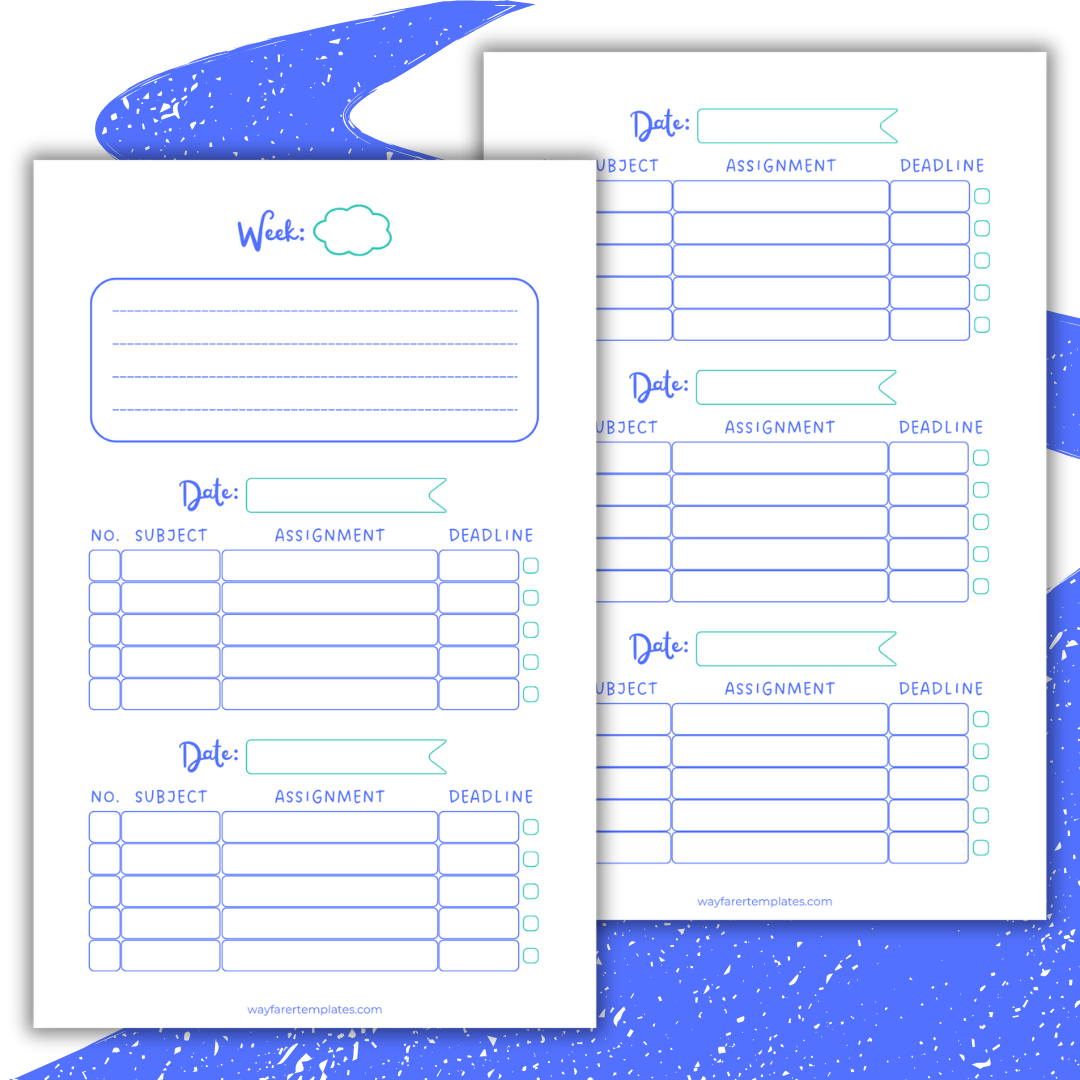 Homework planner printable template