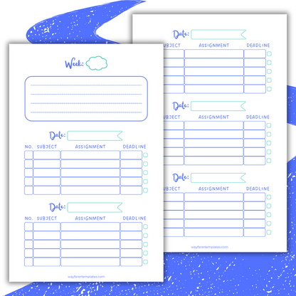 Homework planner printable template
