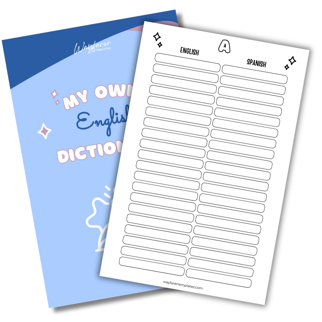 English Spanish dictionary printable template