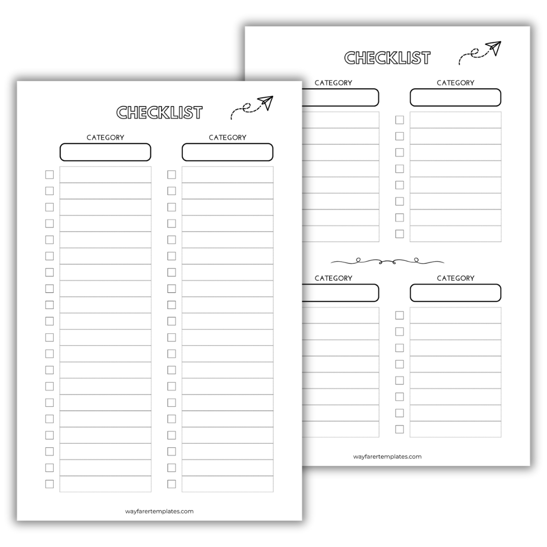 Travel packing list printable template