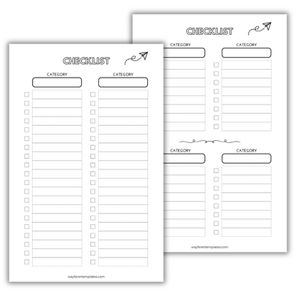 Travel packing list printable template